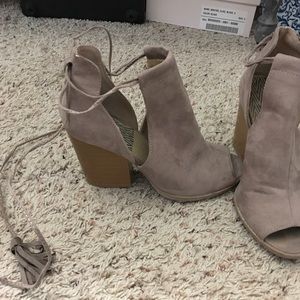 Ankle boot.  Beige suede